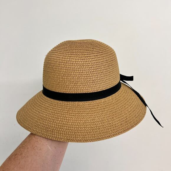 Furtalk M open weave 100% paper sunshade wide brim tan minimalist milennial hat - Picture 1 of 5